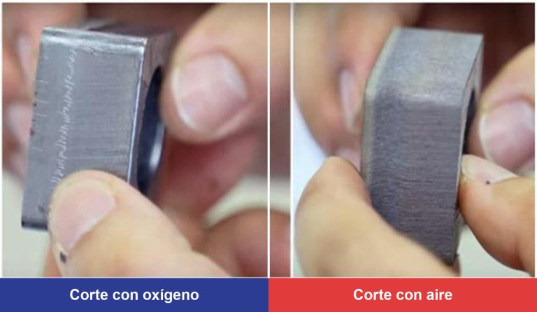 Comparativa del canto en acero al carbono: corte con oxígeno y corte con aire